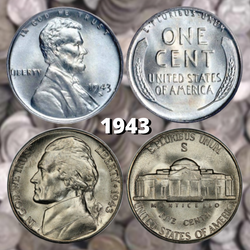 1943 WWII Steel Cent & Silver War Nickel - Uncirculated Set